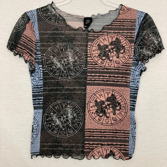 Urban Outfitters Astrology Zodia Boho Print Mesh Crop Top Small - Picture 1 of 11